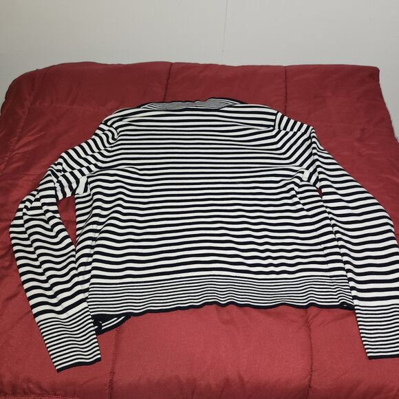 Talbots Cardigan Sweater Womens XL Navy Blue White Stripe With Edge Detail - Picture 2 of 4